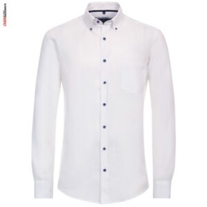 Biała lniana koszula z długim rękawem Casa Moda