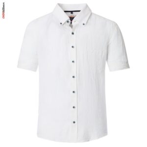 Biała, lniana koszula z krótkim rękawem Casa Moda