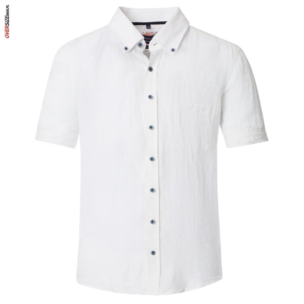 Biała, lniana koszula z krótkim rękawem Casa Moda