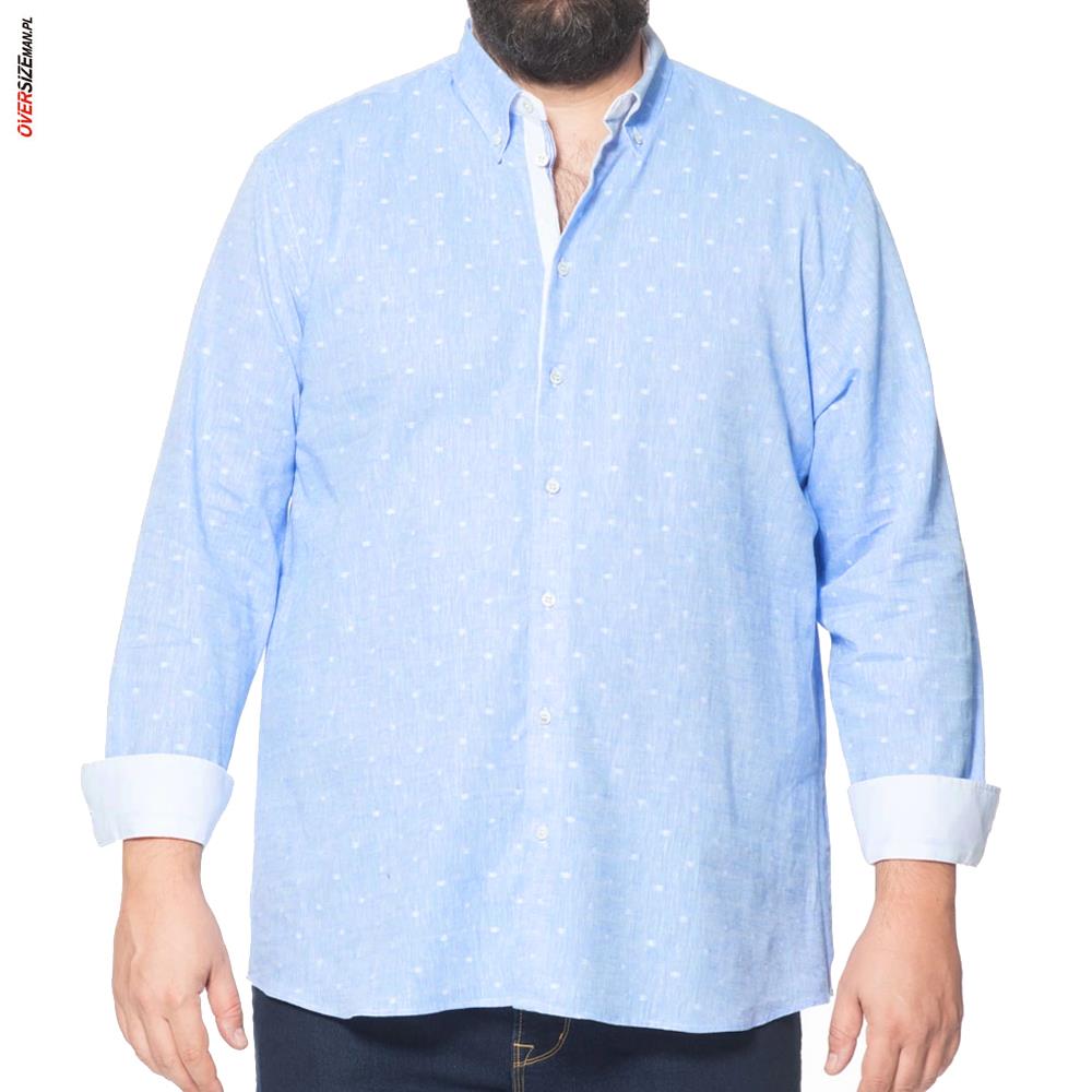 Błękitna lniana koszula z długim rękawem Maxfort - obrazek 3