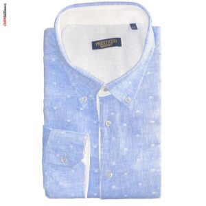 Błękitna lniana koszula z długim rękawem Maxfort