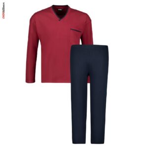 Bordowo granatowa piżama z długim rękawem Adamo