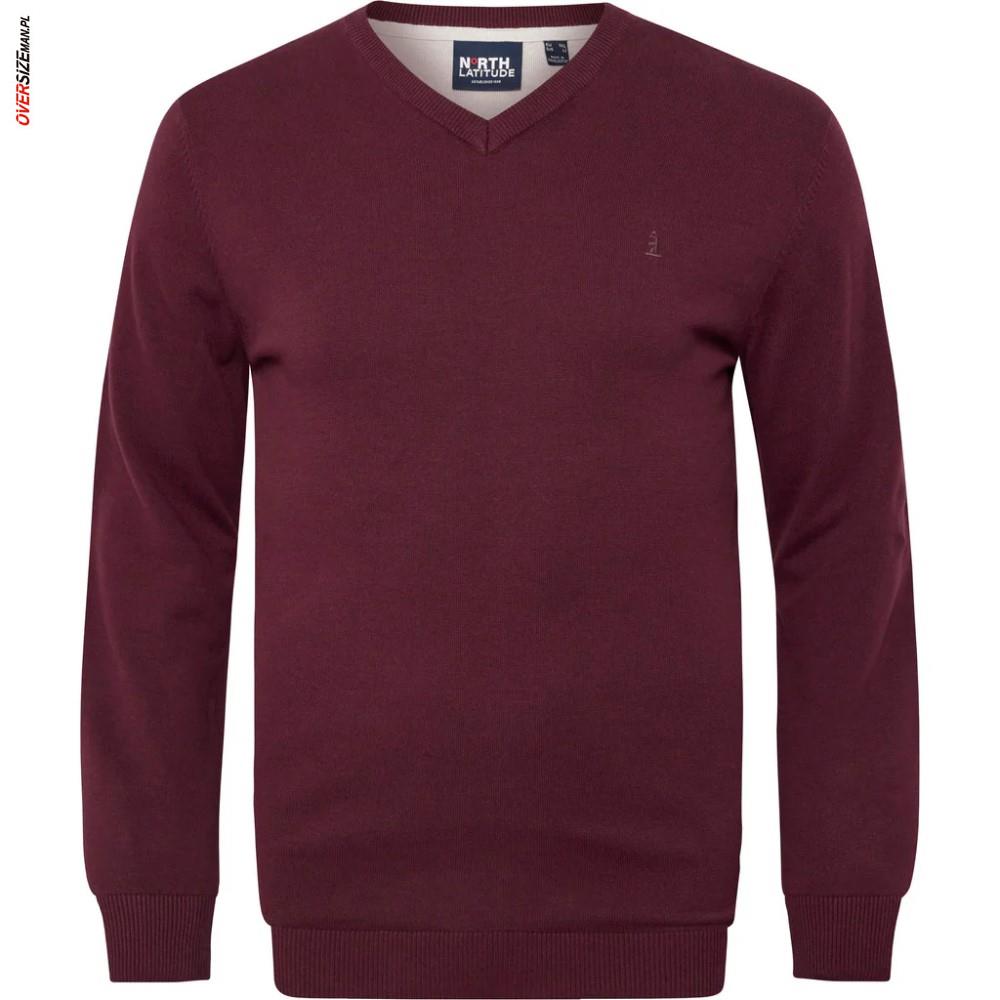 Bordowy sweter z dekoltem typu V-neck Allsize