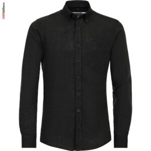 Czarna lniana koszula z długim rękawem Casa Moda