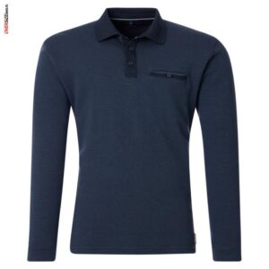 Niebieskie polo z długim rękawem, w prążki Casa Moda