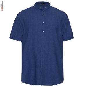 Granatowa lniana koszula z krótkim rękawem Maxfort