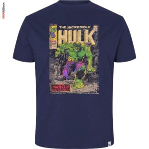 Granatowy T-shirt z nadrukiem Hulk Allsize