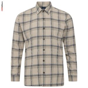 Beżowa koszula w kratę, z długim rękawem Allsize