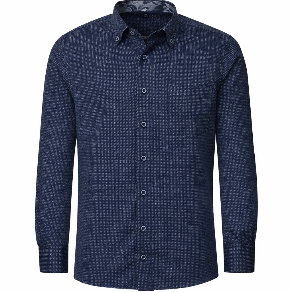 Granatowa koszula z długim rękawem w drobnywzór Casa Moda