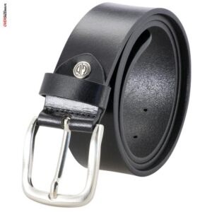 Czarny pasek ze skóry naturalnej, z metalową klamrą Lindenmann