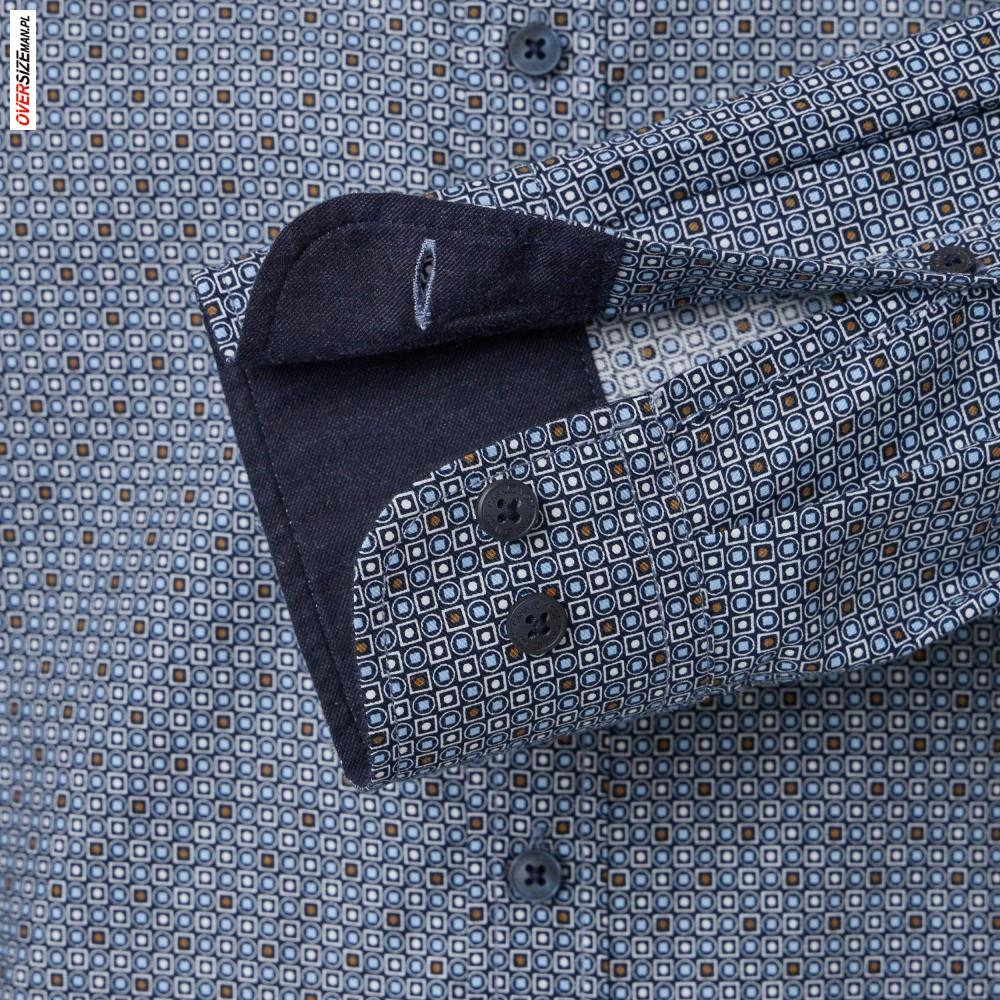 Granatowa koszula z długim rękawem, w geometryczny wzór Casa Moda - obrazek 3