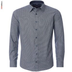 Granatowa koszula z długim rękawem, w geometryczny wzór Casa Moda