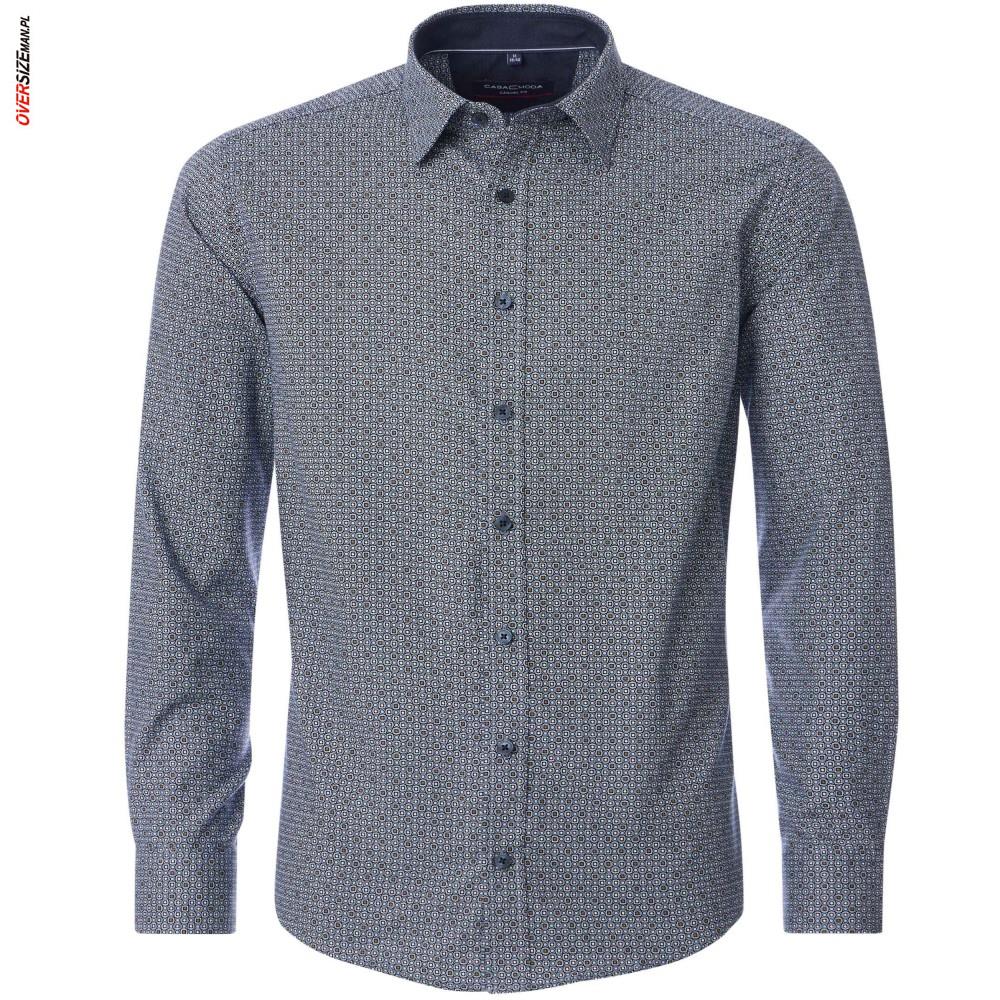 Granatowa koszula z długim rękawem, w geometryczny wzór Casa Moda