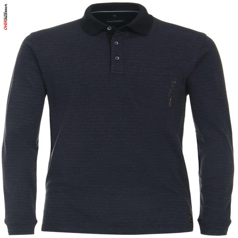 Granatowe polo z długim rękawem, w paski Casa Moda