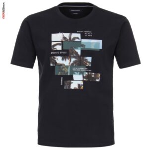 Granatowy T-shirt z wakacyjnym motywem Casa Moda