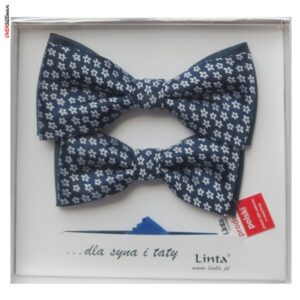 Granatowe muchy w kwiaty dla taty i syna Linta