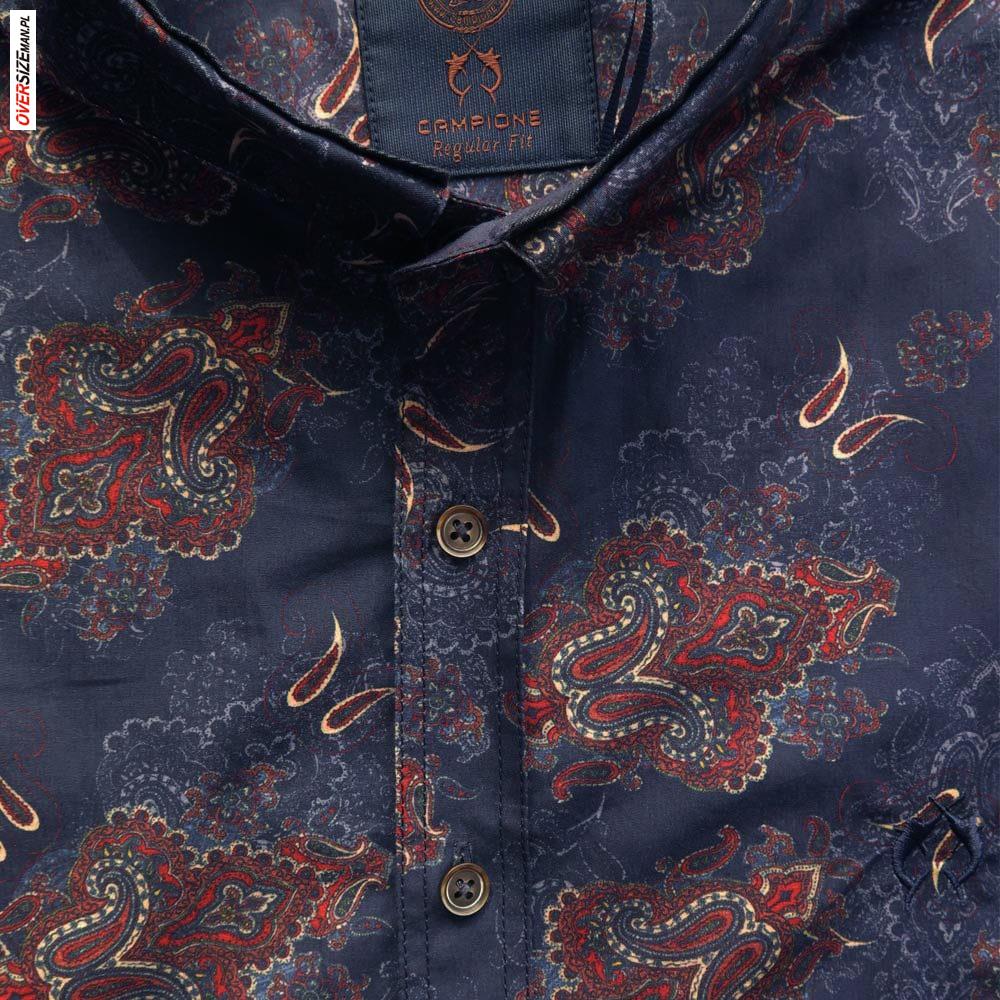 Granatowa koszula z długim rękawem, z kwiecistym wzorem - obrazek 3