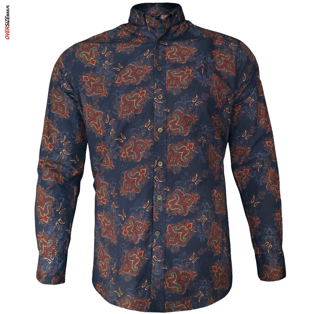 Granatowa koszula z długim rękawem, z kwiecistym wzorem