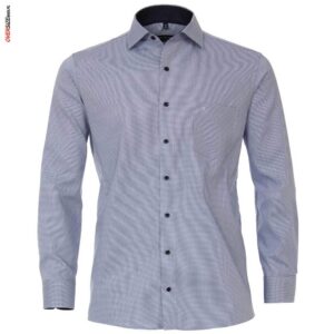 Biało-granatowa koszula z długim rękawem, we wzorek Casa Moda