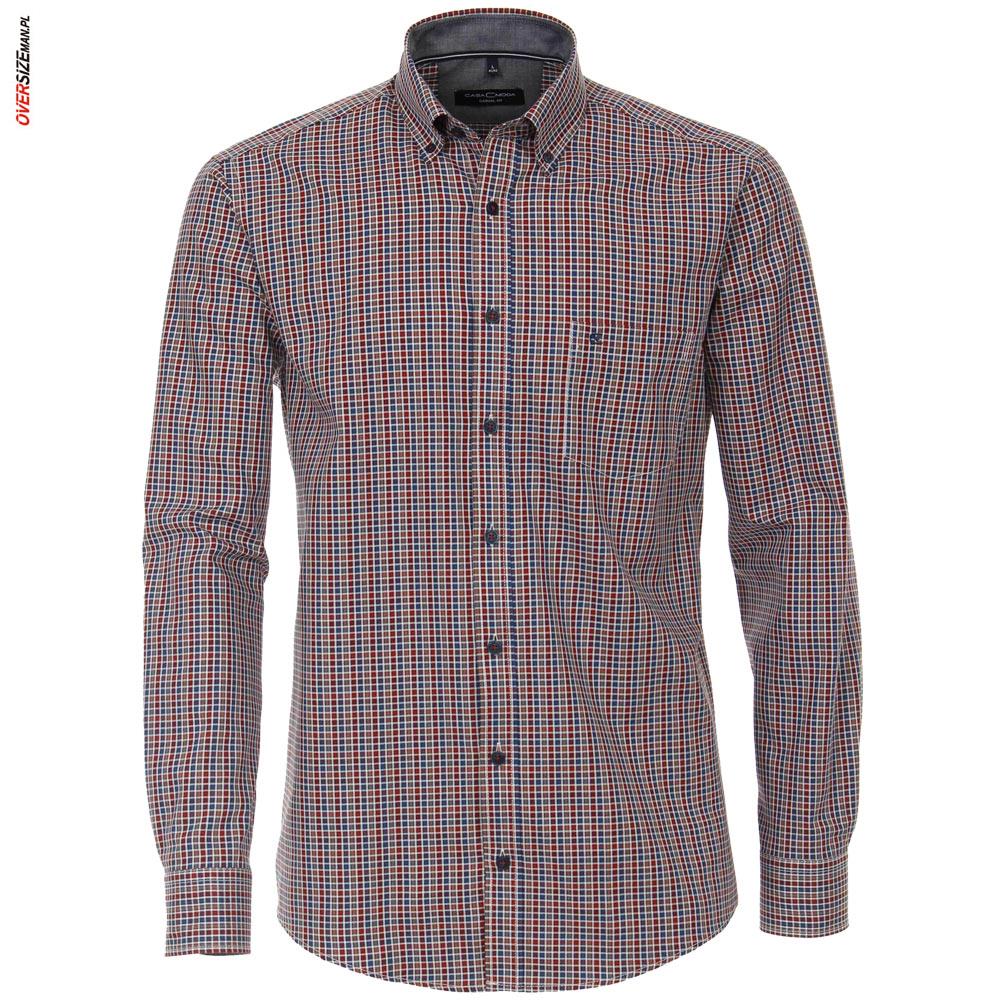 Czerwono- niebieska koszula z długim rękawem, w kratkę Casa Moda