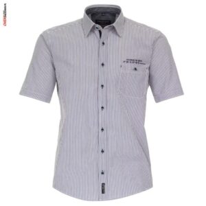 Biała koszula z krótkim rękawem, w granatowe paski Casa Moda