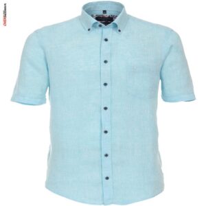 Miętowa lniana koszula z krótkim rękawem Casa Moda
