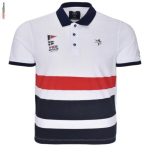 Białe polo w czerwone i granatowe pasy Campione