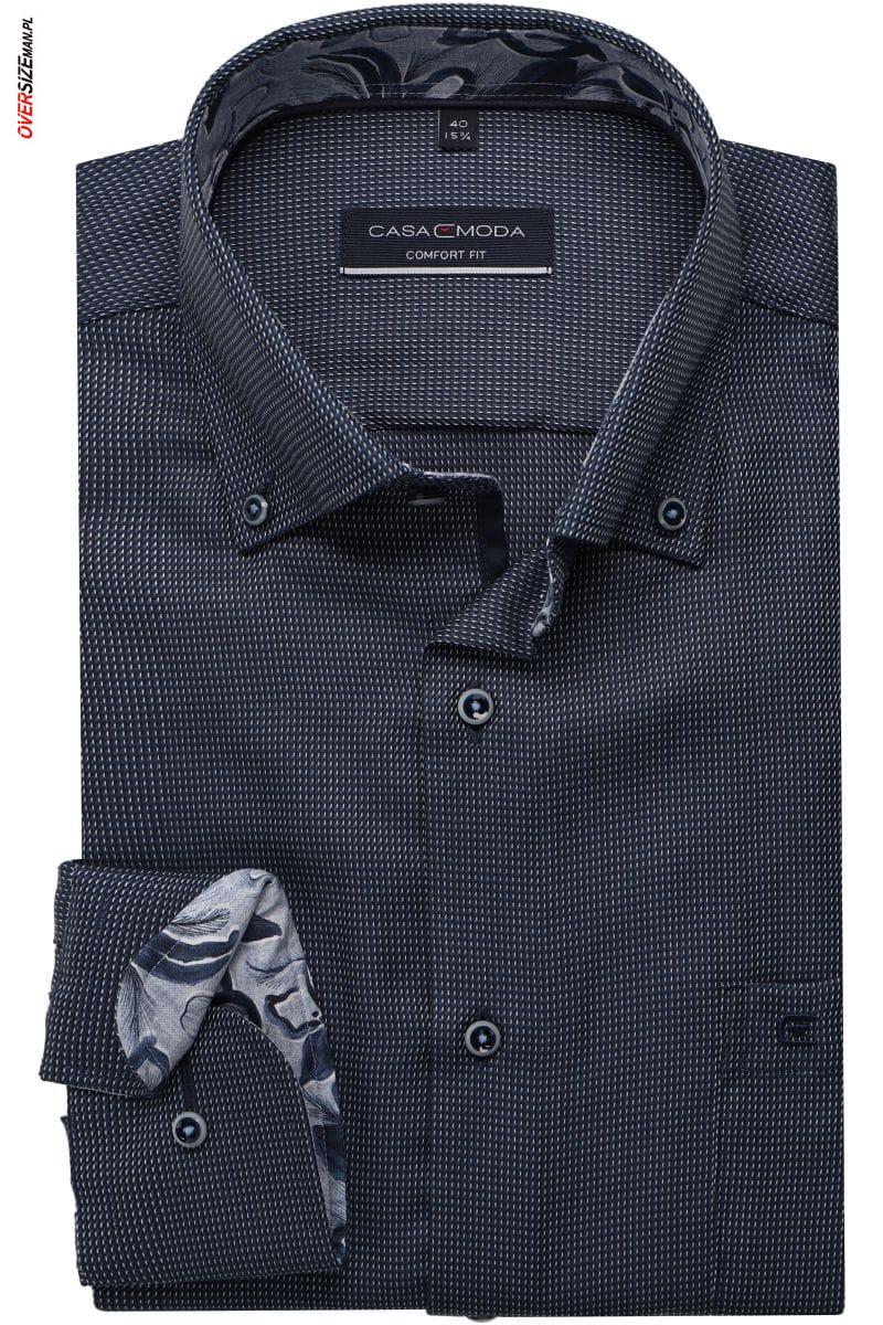 Granatowa koszula z długim rękawem w drobnywzór Casa Moda - obrazek 3